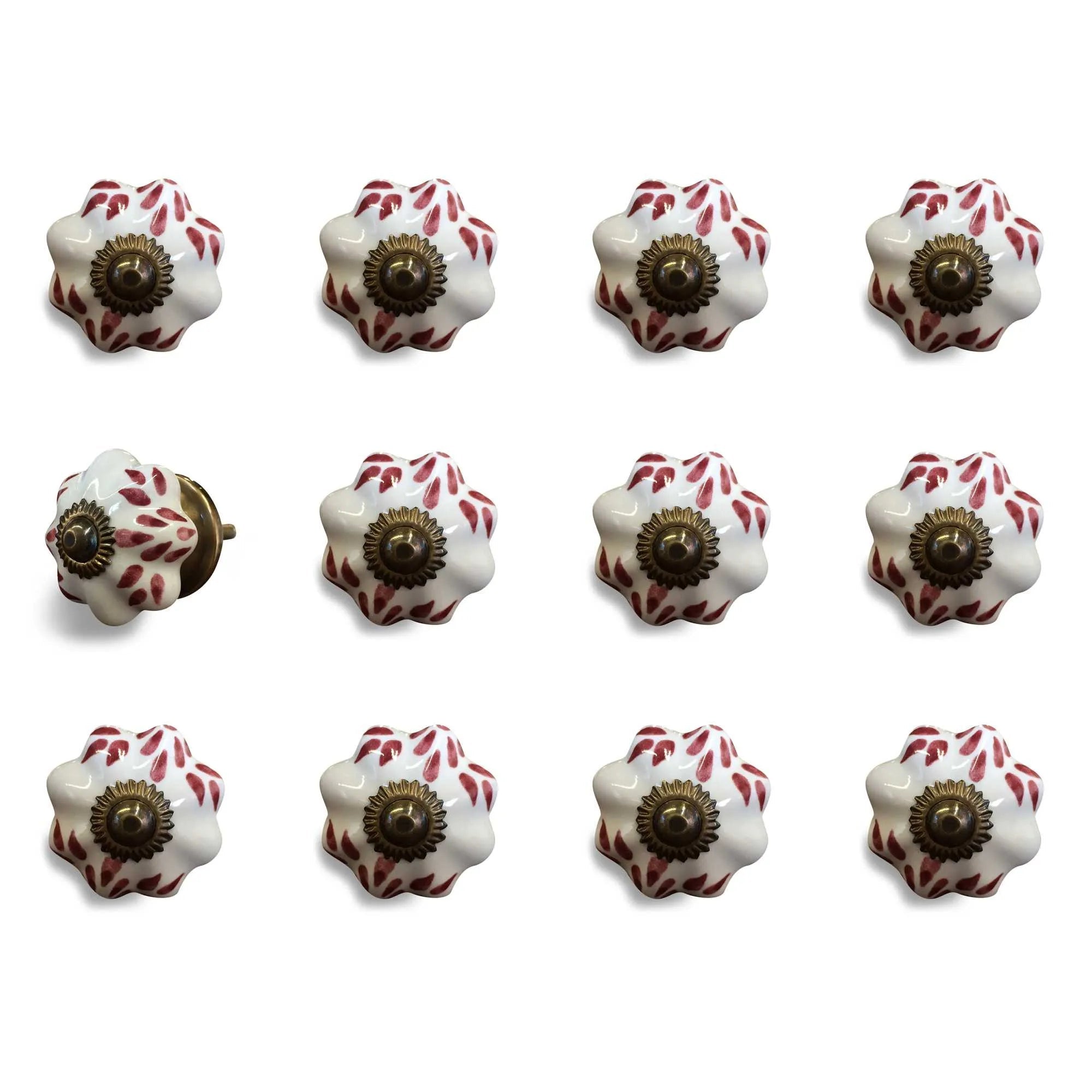 Set of Twelve Burgundy White Copper Floral Ceramic Drawer Pull Knobs HMS Furniture Handles & Knobs - Cozy & Co. Market