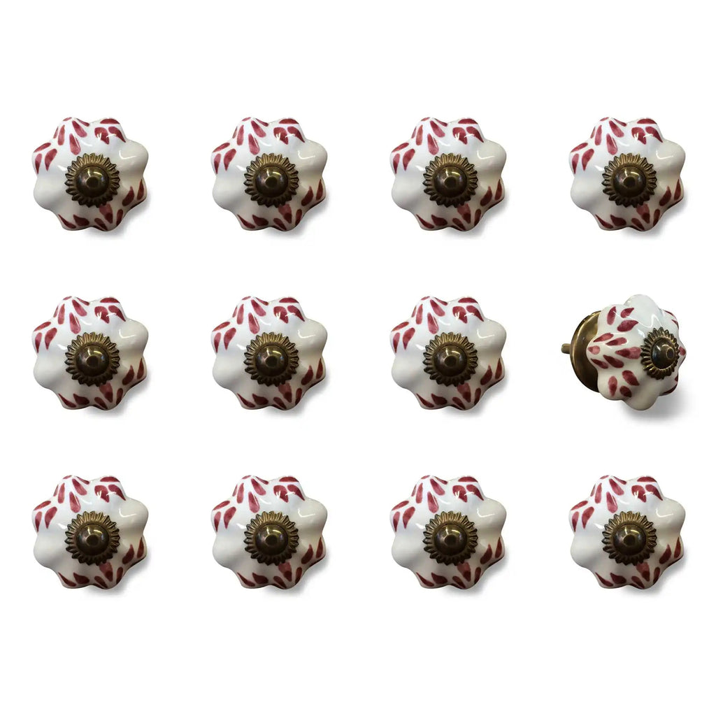 Set of Twelve Burgundy White Copper Floral Ceramic Drawer Pull Knobs HMS Furniture Handles & Knobs - Cozy & Co. Market