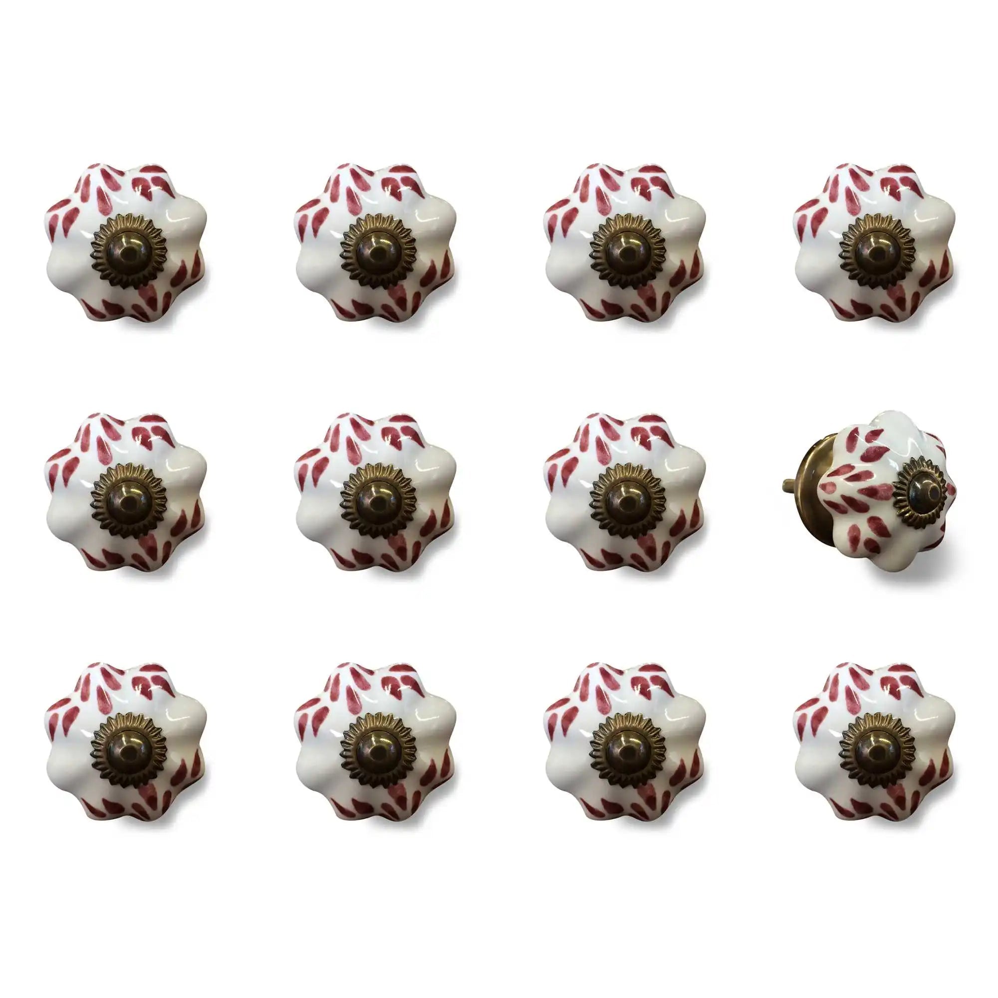 Set of Twelve Burgundy White Copper Floral Ceramic Drawer Pull Knobs HMS Furniture Handles & Knobs - Cozy & Co. Market