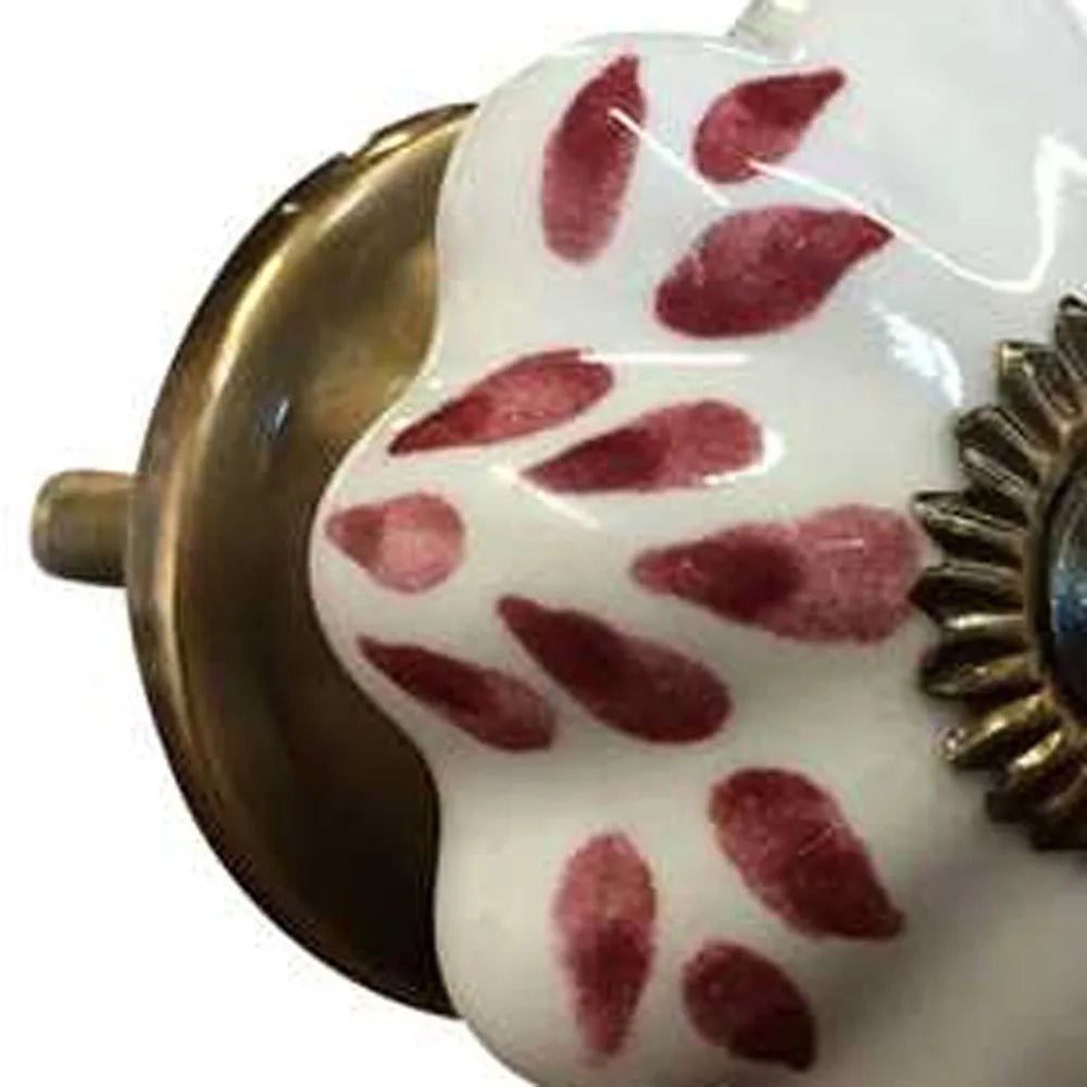 Set of Twelve Burgundy White Copper Floral Ceramic Drawer Pull Knobs HMS Furniture Handles & Knobs - Cozy & Co. Market