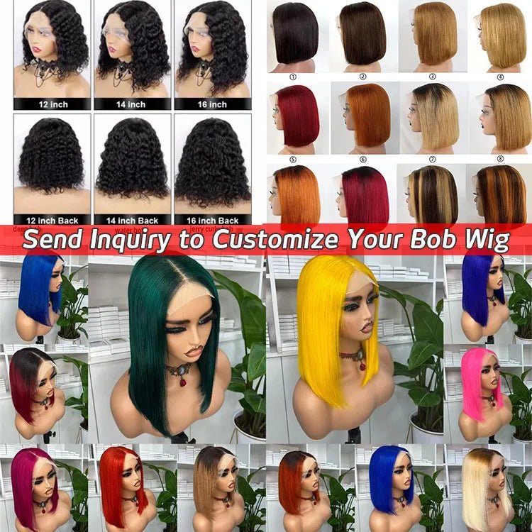 Short Bob Pixie Cut Water Wave Glueless Human Hair Wig None Lace Front Wig with Bangs Natural Black Full Machine Made Fringe Wig - Cozy & Co. Market