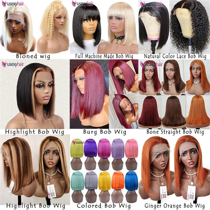 Short Bob Pixie Cut Water Wave Glueless Human Hair Wig None Lace Front Wig with Bangs Natural Black Full Machine Made Fringe Wig - Cozy & Co. Market