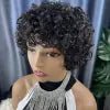 Short Bob Pixie Cut Water Wave Glueless Human Hair Wig None Lace Front Wig with Bangs Natural Black Full Machine Made Fringe Wig - Cozy & Co. Market