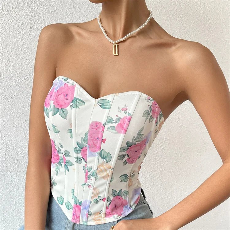 Short Tube Top Corset Monet Floral Print Corset Sexy Fishbone Abdominal Push up Breast Shaper Top Gothic Corset Woman - Cozy & Co. Market