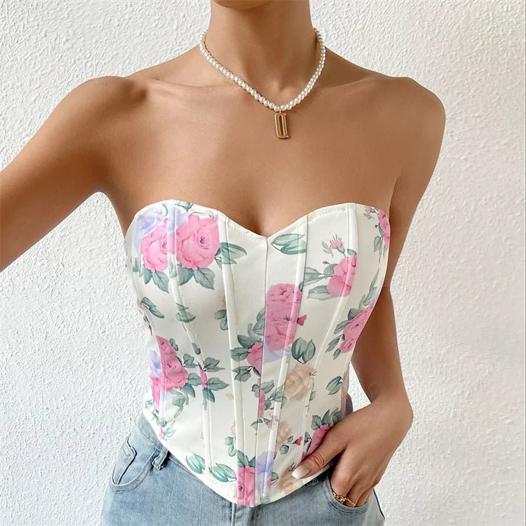 Short Tube Top Corset Monet Floral Print Corset Sexy Fishbone Abdominal Push up Breast Shaper Top Gothic Corset Woman - Cozy & Co. Market