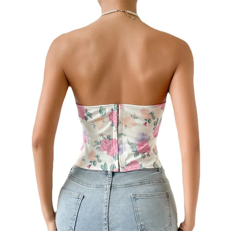 Short Tube Top Corset Monet Floral Print Corset Sexy Fishbone Abdominal Push up Breast Shaper Top Gothic Corset Woman - Cozy & Co. Market