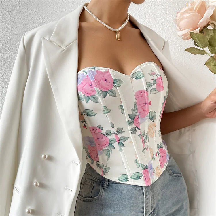 Short Tube Top Corset Monet Floral Print Corset Sexy Fishbone Abdominal Push up Breast Shaper Top Gothic Corset Woman - Cozy & Co. Market