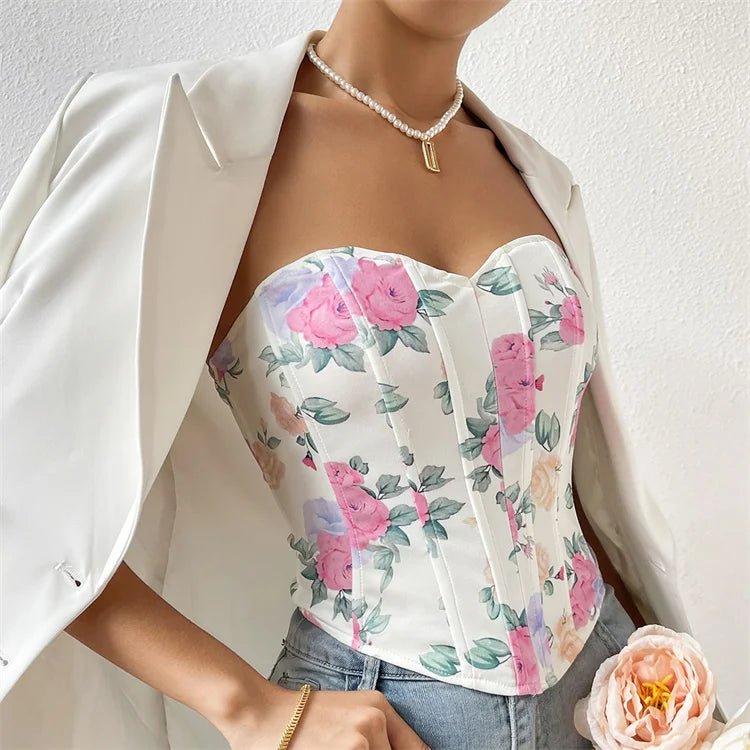 Short Tube Top Corset Monet Floral Print Corset Sexy Fishbone Abdominal Push up Breast Shaper Top Gothic Corset Woman - Cozy & Co. Market