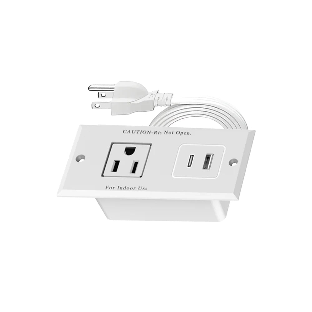 Small Recessed Power Strip Plug Extension Cord Charging Station with Inset USB Electrical Outlet for Desk Power Strip White - Cozy & Co. Market