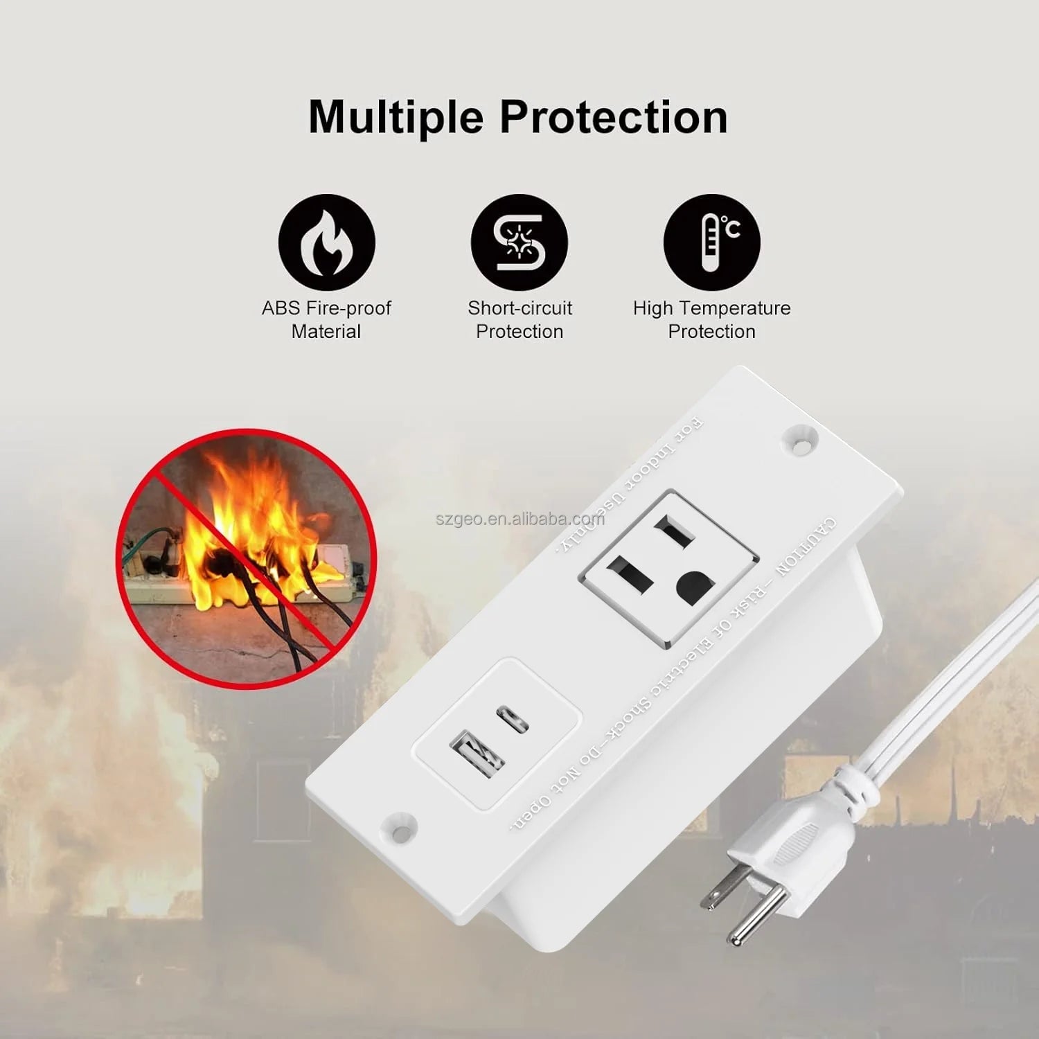 Small Recessed Power Strip Plug Extension Cord Charging Station with Inset USB Electrical Outlet for Desk Power Strip White - Cozy & Co. Market
