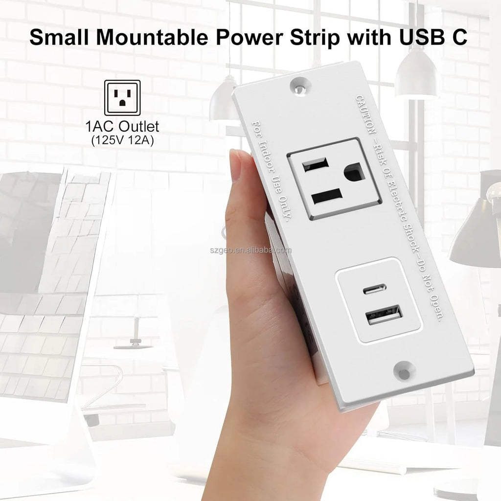 Small Recessed Power Strip Plug Extension Cord Charging Station with Inset USB Electrical Outlet for Desk Power Strip White - Cozy & Co. Market