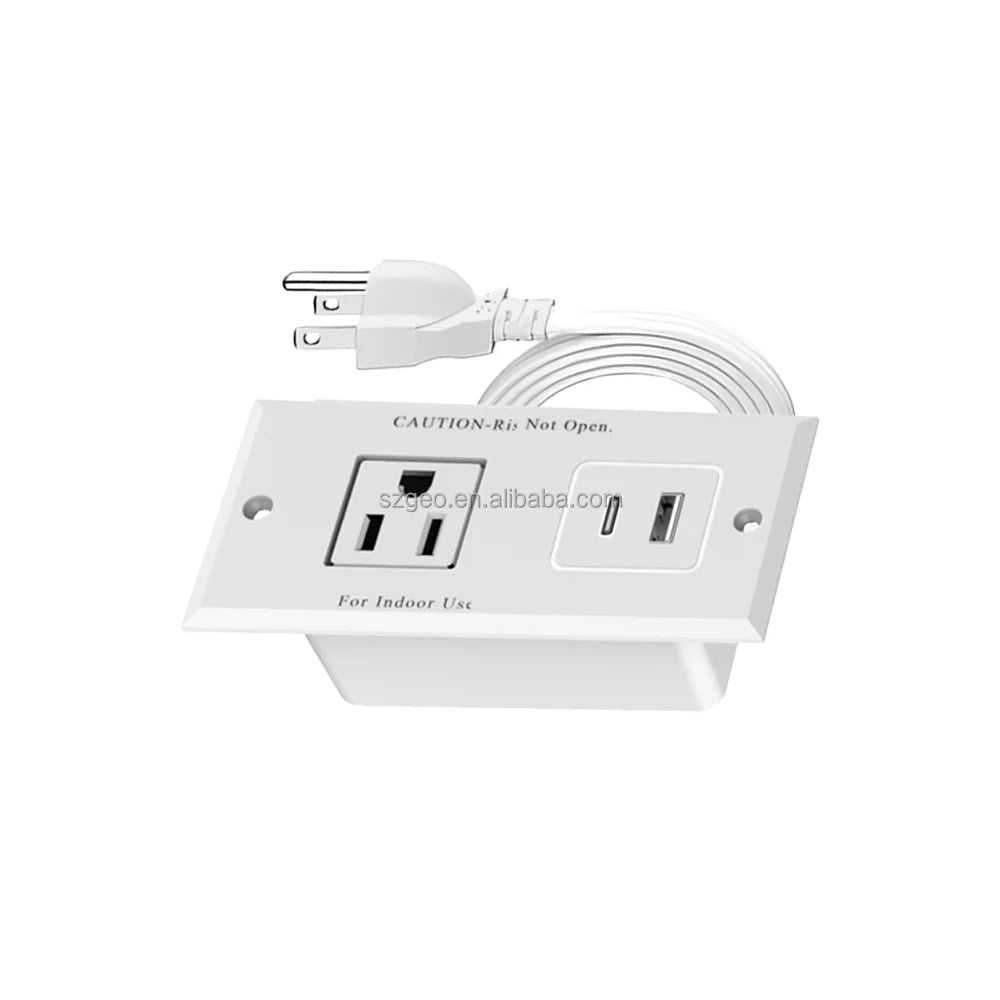 Small Recessed Power Strip Plug Extension Cord Charging Station with Inset USB Electrical Outlet for Desk Power Strip White - Cozy & Co. Market