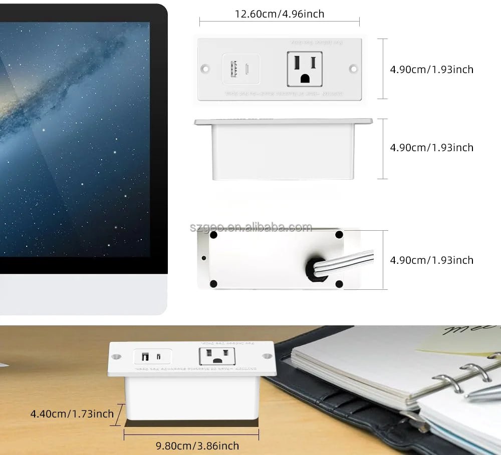 Small Recessed Power Strip Plug Extension Cord Charging Station with Inset USB Electrical Outlet for Desk Power Strip White - Cozy & Co. Market