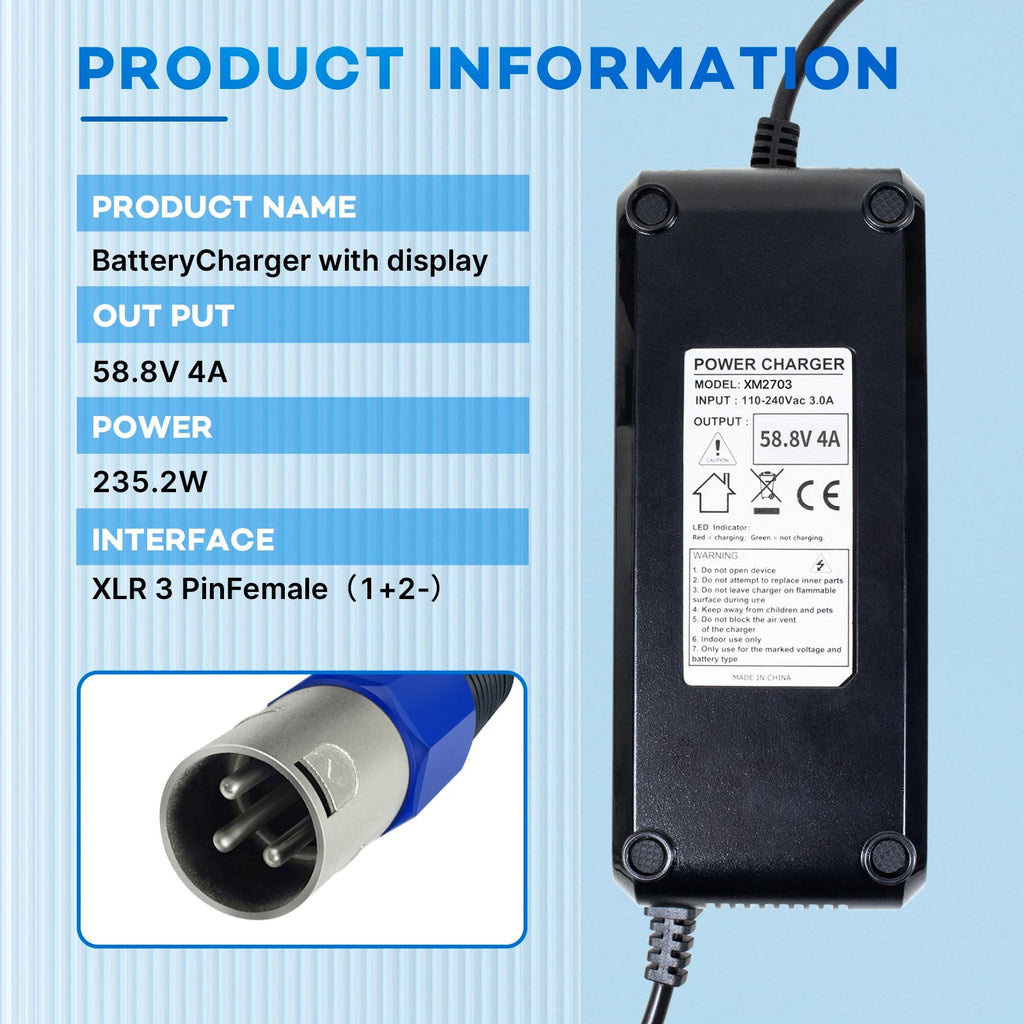 Spot Goods YZPOWER High Quality 58.8V 4A 14S Lithium Battery Charger for Electric Scooters with OTP OVP Protection First Choice - Cozy & Co. Market