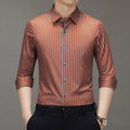Spring 2025 New Mulberry Silk Vertical Stripe Printed Shirt Cross-border Joker for Young and Middle-aged Men Business Casual Flip - Cozy & Co. Market