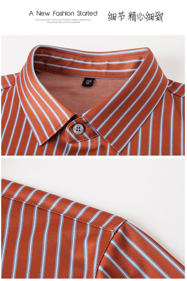 Spring 2025 New Mulberry Silk Vertical Stripe Printed Shirt Cross-border Joker for Young and Middle-aged Men Business Casual Flip - Cozy & Co. Market