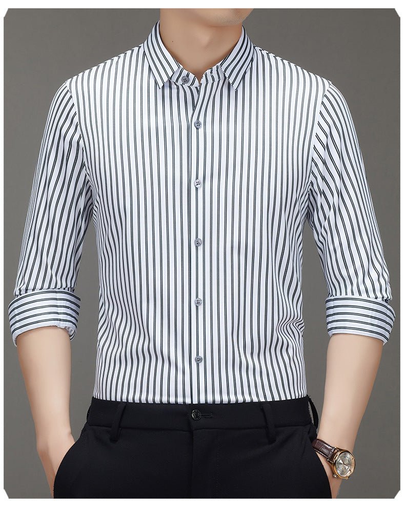 Spring 2025 New Mulberry Silk Vertical Stripe Printed Shirt Cross-border Joker for Young and Middle-aged Men Business Casual Flip - Cozy & Co. Market