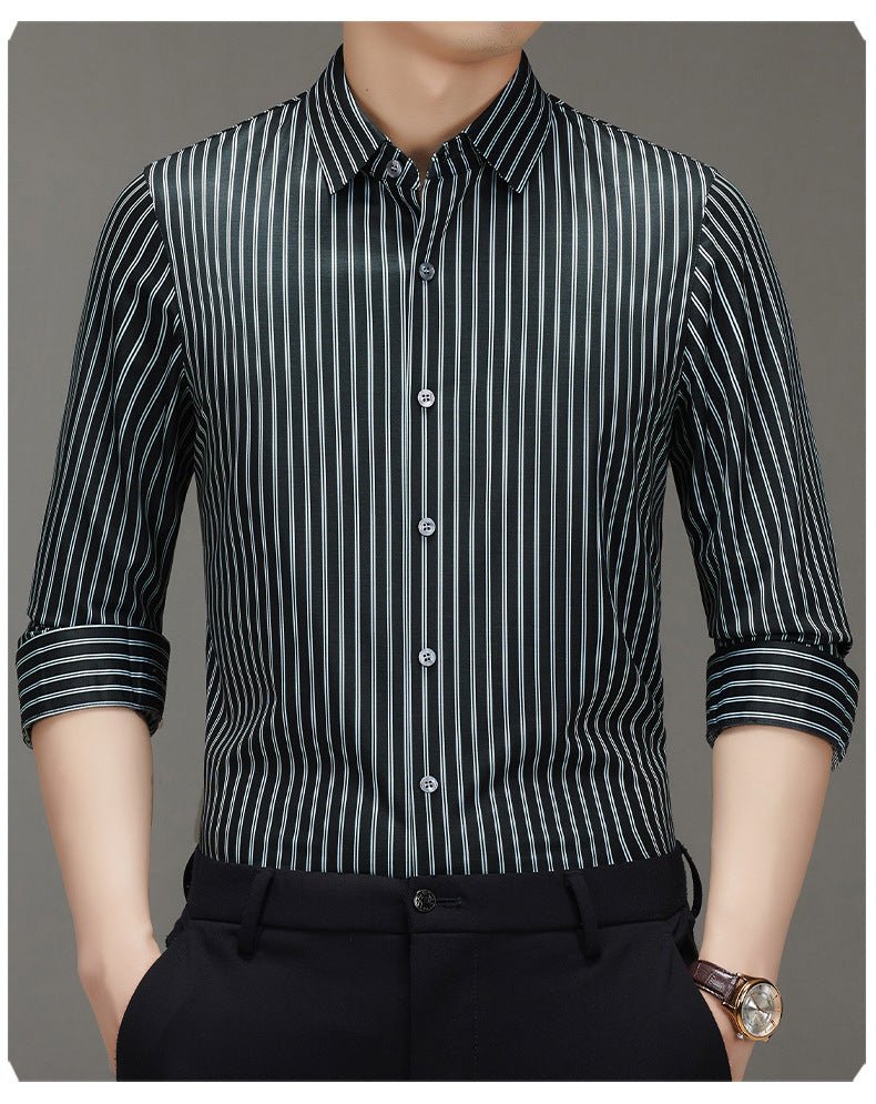 Spring 2025 New Mulberry Silk Vertical Stripe Printed Shirt Cross-border Joker for Young and Middle-aged Men Business Casual Flip - Cozy & Co. Market