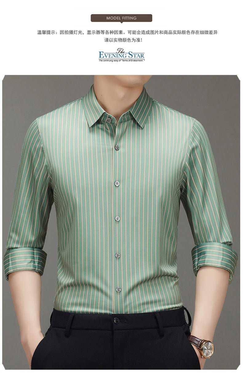 Spring 2025 New Mulberry Silk Vertical Stripe Printed Shirt Cross-border Joker for Young and Middle-aged Men Business Casual Flip - Cozy & Co. Market