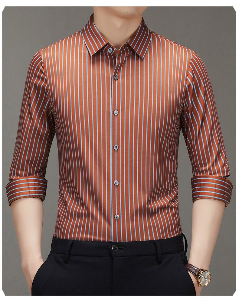Spring 2025 New Mulberry Silk Vertical Stripe Printed Shirt Cross-border Joker for Young and Middle-aged Men Business Casual Flip - Cozy & Co. Market