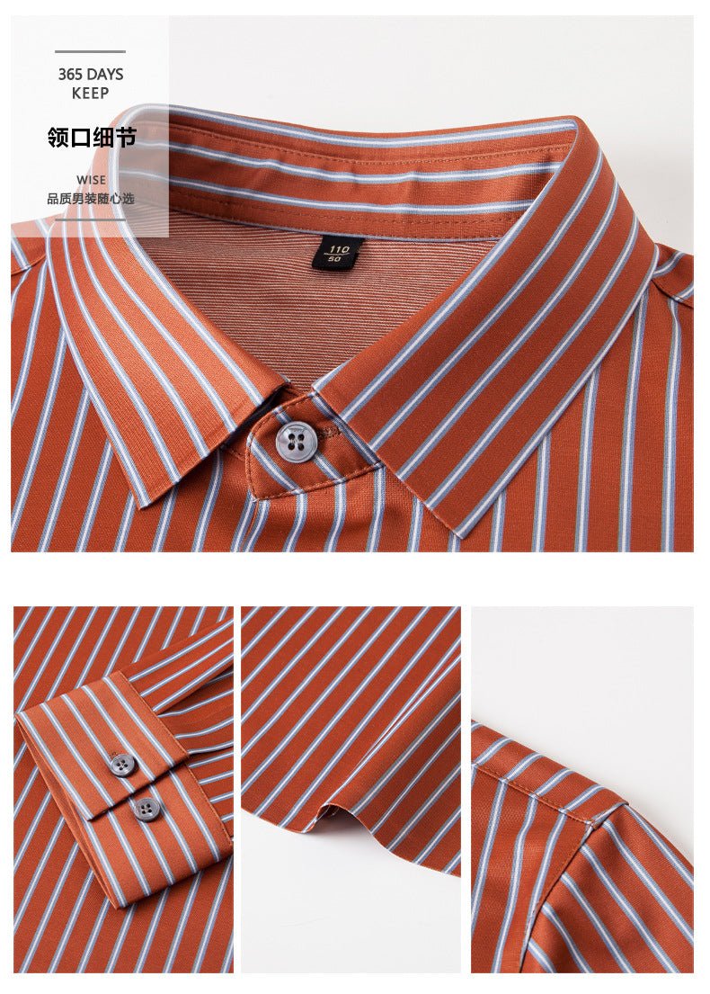 Spring 2025 New Mulberry Silk Vertical Stripe Printed Shirt Cross-border Joker for Young and Middle-aged Men Business Casual Flip - Cozy & Co. Market
