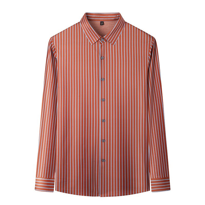 Spring 2025 New Mulberry Silk Vertical Stripe Printed Shirt Cross-border Joker for Young and Middle-aged Men Business Casual Flip - Cozy & Co. Market