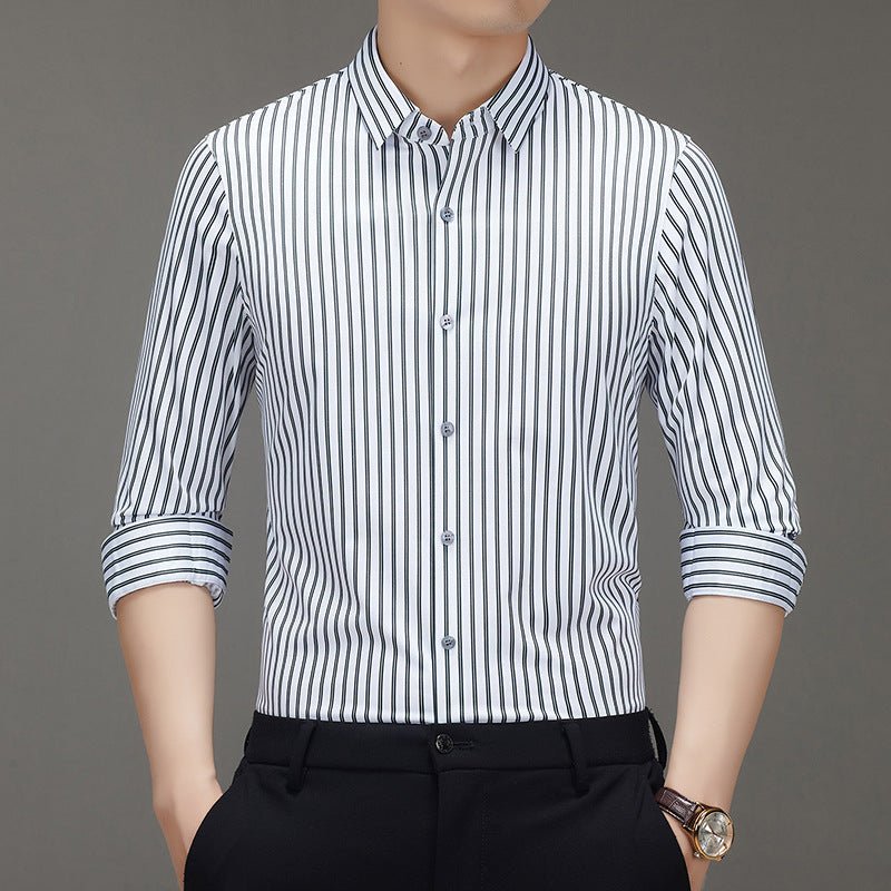Spring 2025 New Mulberry Silk Vertical Stripe Printed Shirt Cross-border Joker for Young and Middle-aged Men Business Casual Flip - Cozy & Co. Market