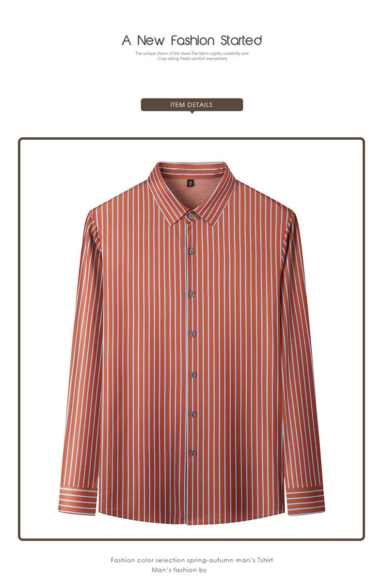 Spring 2025 New Mulberry Silk Vertical Stripe Printed Shirt Cross-border Joker for Young and Middle-aged Men Business Casual Flip - Cozy & Co. Market