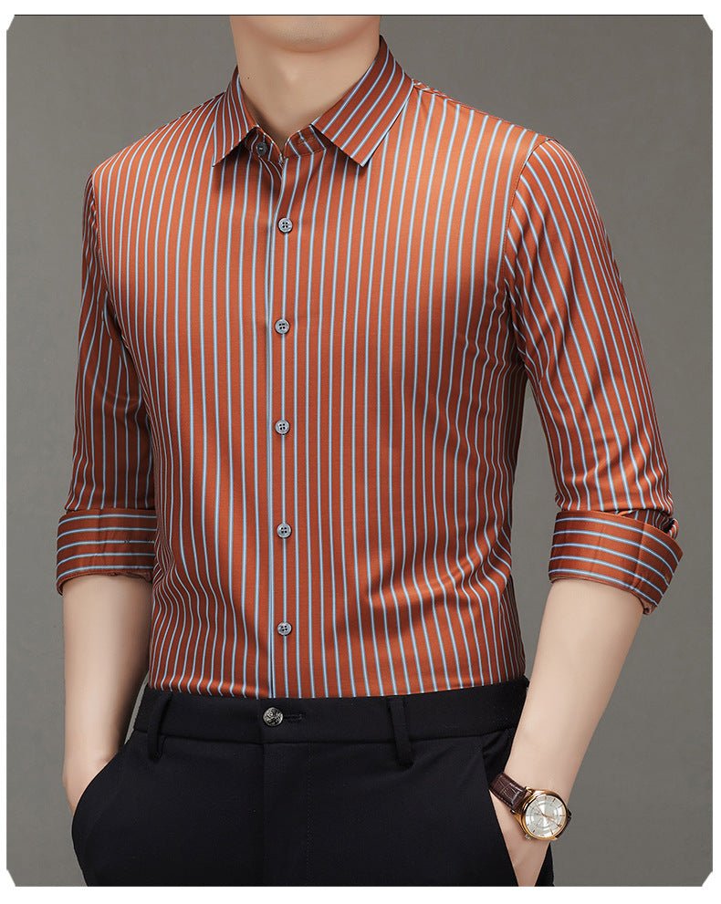 Spring 2025 New Mulberry Silk Vertical Stripe Printed Shirt Cross-border Joker for Young and Middle-aged Men Business Casual Flip - Cozy & Co. Market