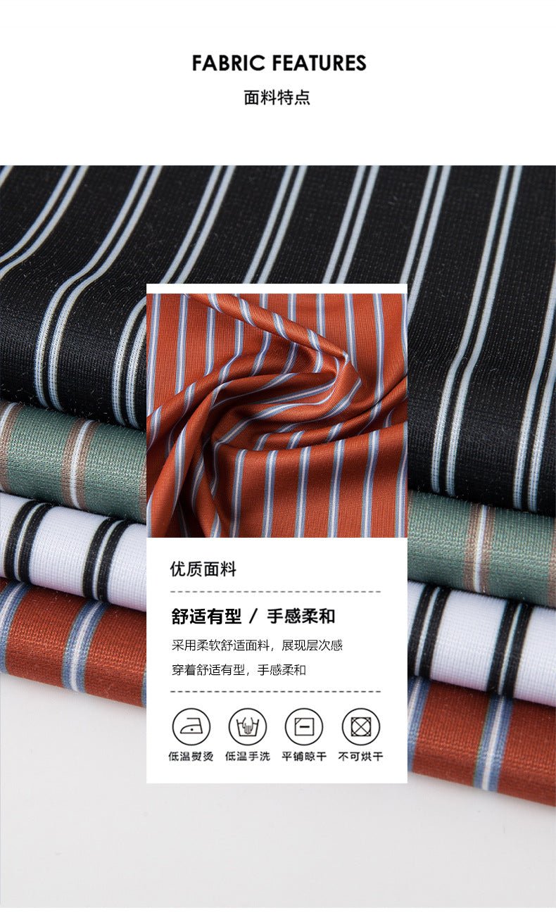 Spring 2025 New Mulberry Silk Vertical Stripe Printed Shirt Cross-border Joker for Young and Middle-aged Men Business Casual Flip - Cozy & Co. Market