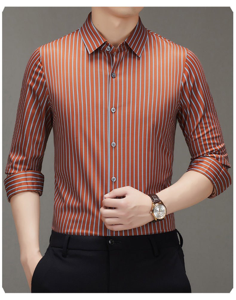 Spring 2025 New Mulberry Silk Vertical Stripe Printed Shirt Cross-border Joker for Young and Middle-aged Men Business Casual Flip - Cozy & Co. Market