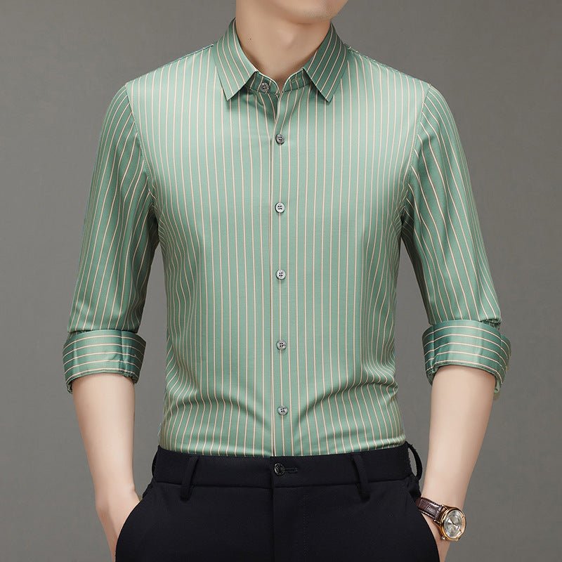 Spring 2025 New Mulberry Silk Vertical Stripe Printed Shirt Cross-border Joker for Young and Middle-aged Men Business Casual Flip - Cozy & Co. Market