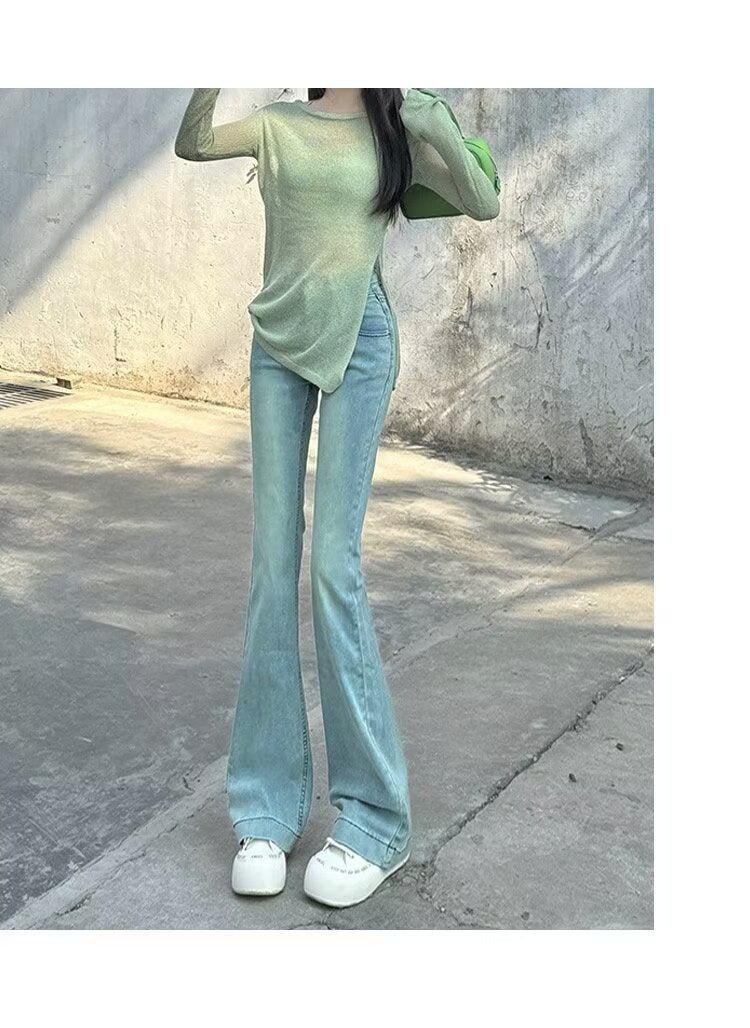 Spring New Slim Fit Flared Jeans for Women, Korean Style High-Waisted Retro Stretchy Wide-Leg Bell-Bottom Pants Ins - Cozy & Co. Market