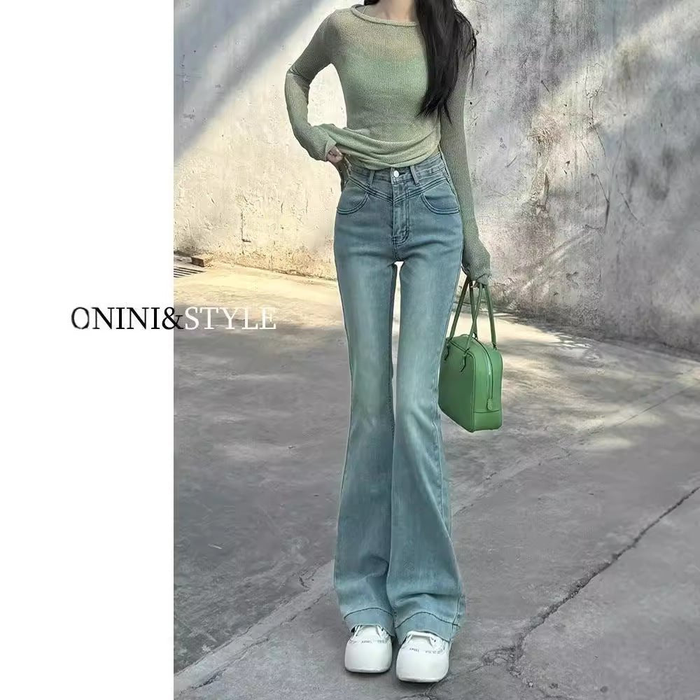 Spring New Slim Fit Flared Jeans for Women, Korean Style High-Waisted Retro Stretchy Wide-Leg Bell-Bottom Pants Ins - Cozy & Co. Market