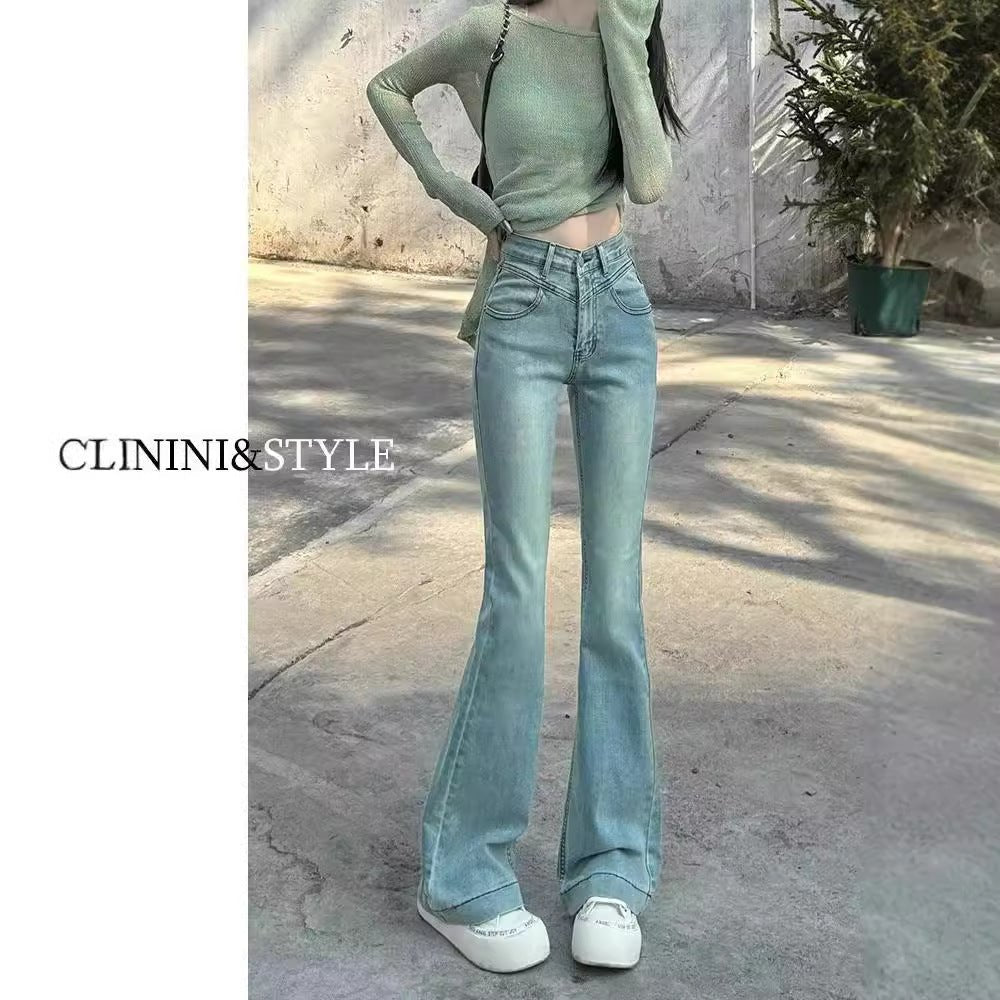 Spring New Slim Fit Flared Jeans for Women, Korean Style High-Waisted Retro Stretchy Wide-Leg Bell-Bottom Pants Ins - Cozy & Co. Market