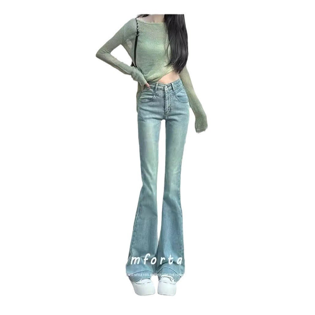 Spring New Slim Fit Flared Jeans for Women, Korean Style High-Waisted Retro Stretchy Wide-Leg Bell-Bottom Pants Ins - Cozy & Co. Market