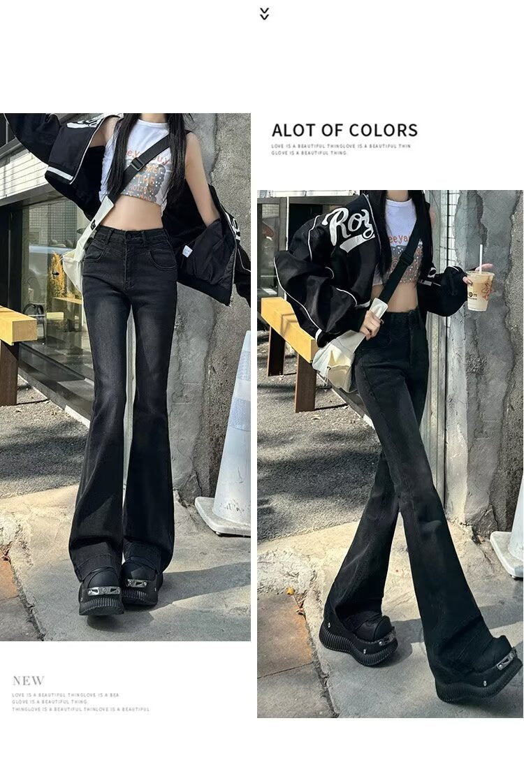 Spring New Slim Fit Flared Jeans for Women, Korean Style High-Waisted Retro Stretchy Wide-Leg Bell-Bottom Pants Ins - Cozy & Co. Market