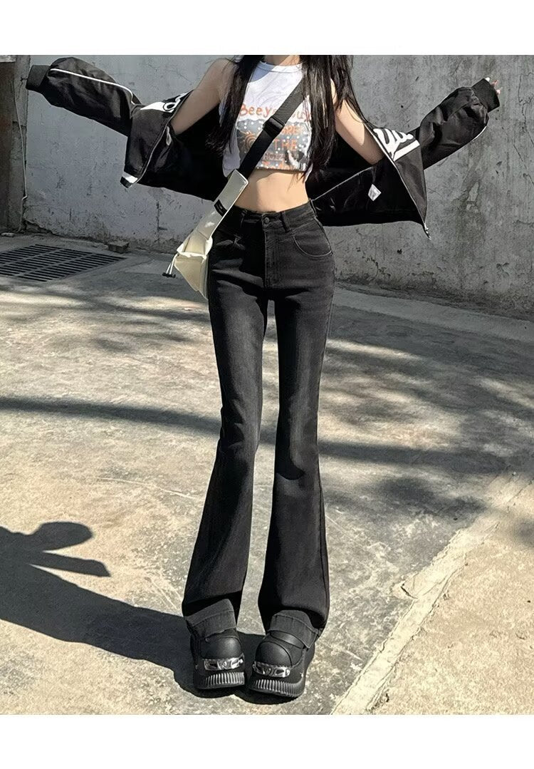 Spring New Slim Fit Flared Jeans for Women, Korean Style High-Waisted Retro Stretchy Wide-Leg Bell-Bottom Pants Ins - Cozy & Co. Market
