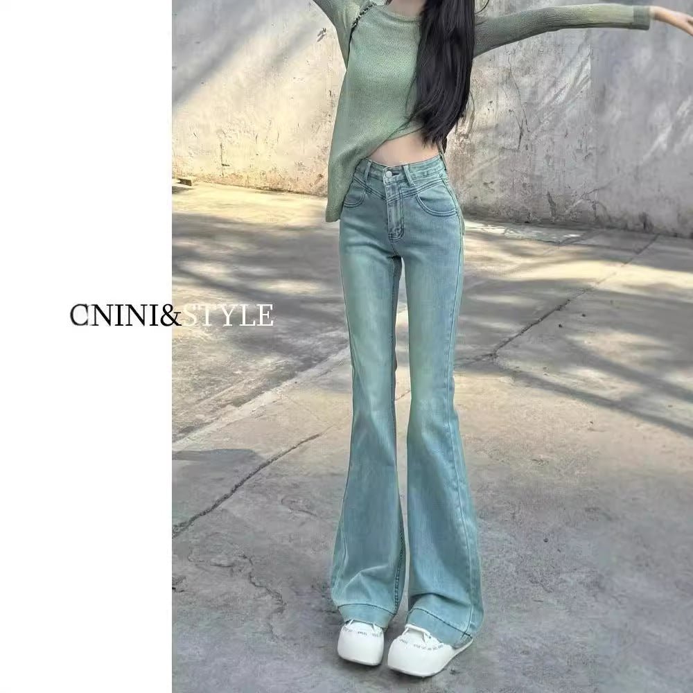 Spring New Slim Fit Flared Jeans for Women, Korean Style High-Waisted Retro Stretchy Wide-Leg Bell-Bottom Pants Ins - Cozy & Co. Market