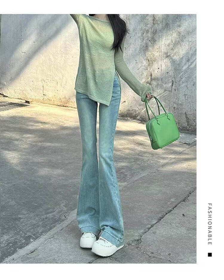 Spring New Slim Fit Flared Jeans for Women, Korean Style High-Waisted Retro Stretchy Wide-Leg Bell-Bottom Pants Ins - Cozy & Co. Market