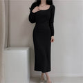 Square Collar Knitted dress Women's Autumn and Winter Design Feeling Base Skirt Tight Waist Slimming Long Skirt - Cozy & Co. Market