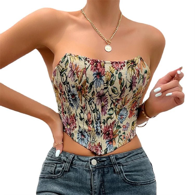 Strapless Lace-Up Corset Crop Top - Cozy & Co. Market