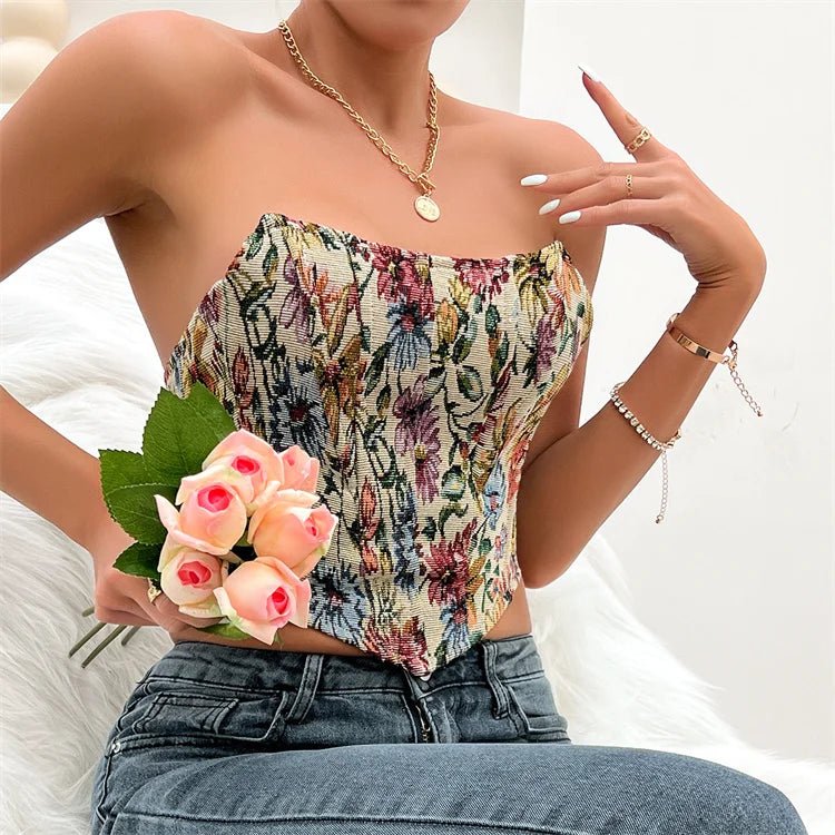 Strapless Lace-Up Corset Crop Top - Cozy & Co. Market