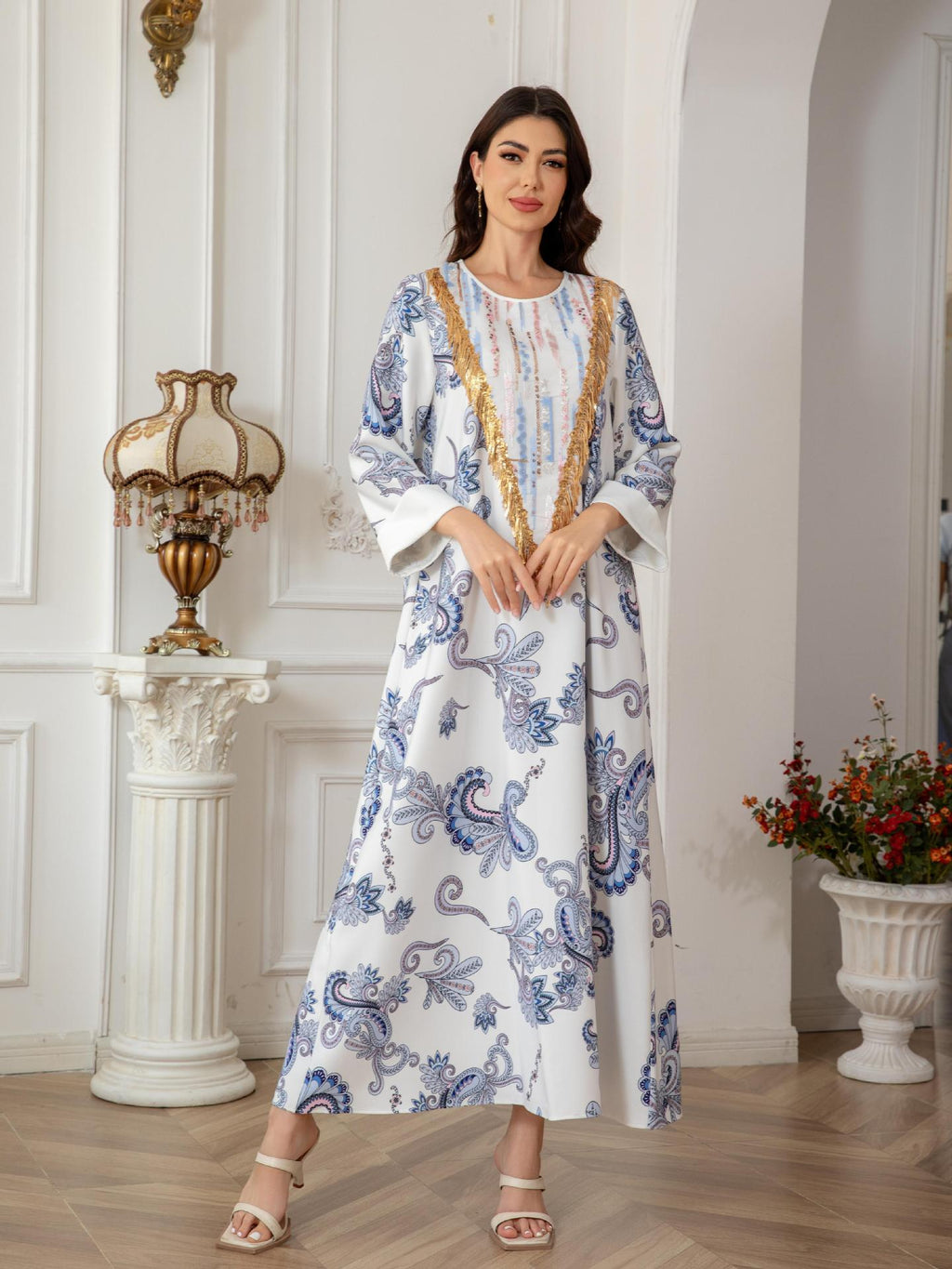 Sw0821 Amazon Women's Printed Robe Evening Dress European and American Cross-Border Dress Wholesale Long - Cozy & Co. Market