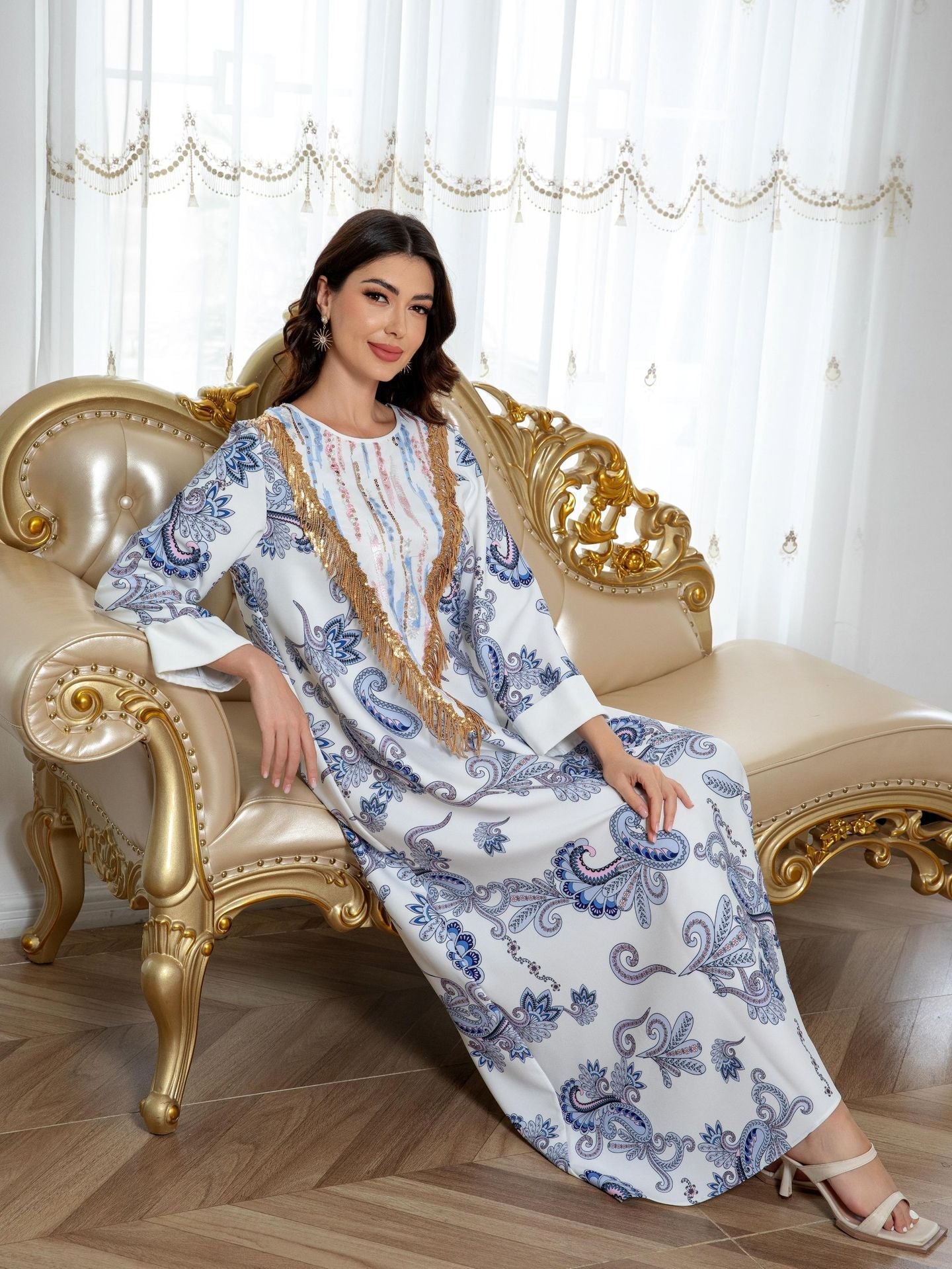 Sw0821 Amazon Women's Printed Robe Evening Dress European and American Cross-Border Dress Wholesale Long - Cozy & Co. Market