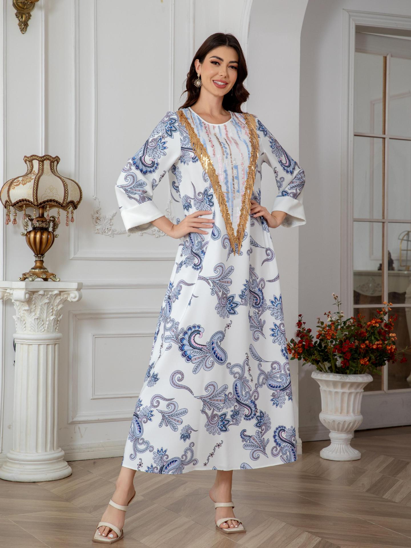 Sw0821 Amazon Women's Printed Robe Evening Dress European and American Cross-Border Dress Wholesale Long - Cozy & Co. Market