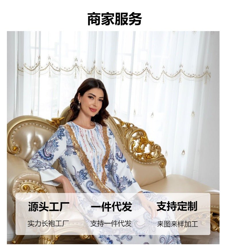 Sw0821 Amazon Women's Printed Robe Evening Dress European and American Cross-Border Dress Wholesale Long - Cozy & Co. Market