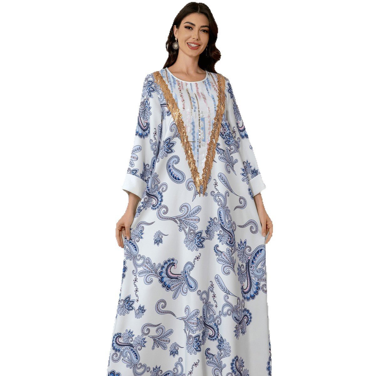 Sw0821 Amazon Women's Printed Robe Evening Dress European and American Cross-Border Dress Wholesale Long - Cozy & Co. Market