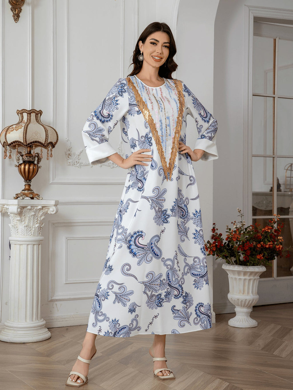 Sw0821 Amazon Women's Printed Robe Evening Dress European and American Cross-Border Dress Wholesale Long - Cozy & Co. Market