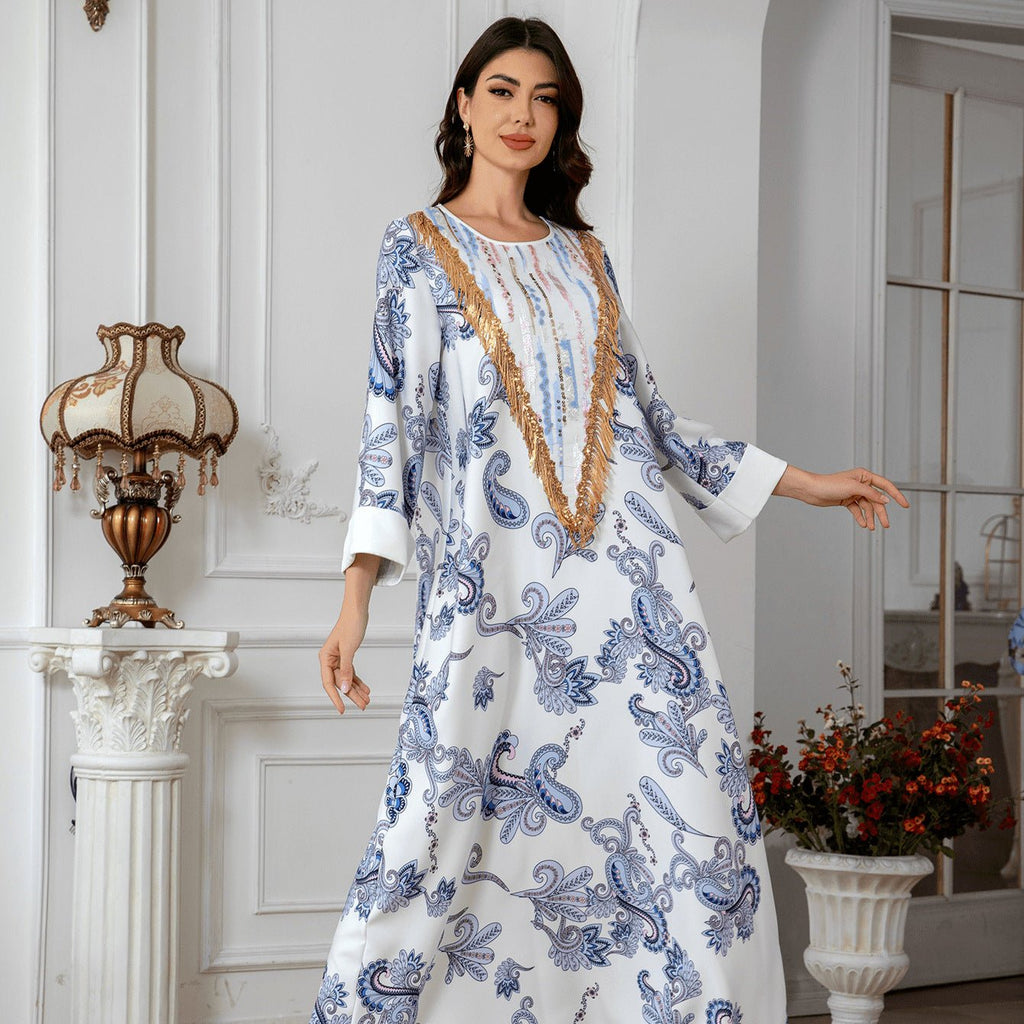 Sw0821 Amazon Women's Printed Robe Evening Dress European and American Cross-Border Dress Wholesale Long - Cozy & Co. Market